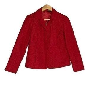 R.Q.T. Quilted‎ Embroidered Zip Up Collared Blazer Red Size Small Petite Pockets